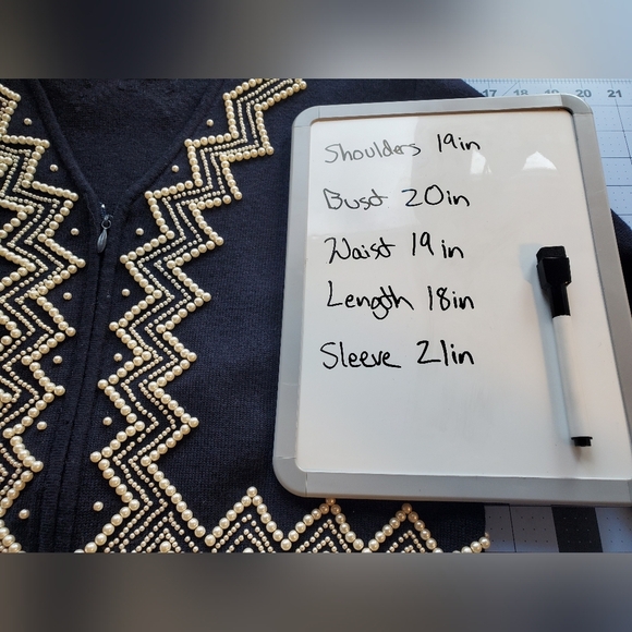 Liz Claiborne Navy Pearl zip up cardigan - Picture 15 of 16